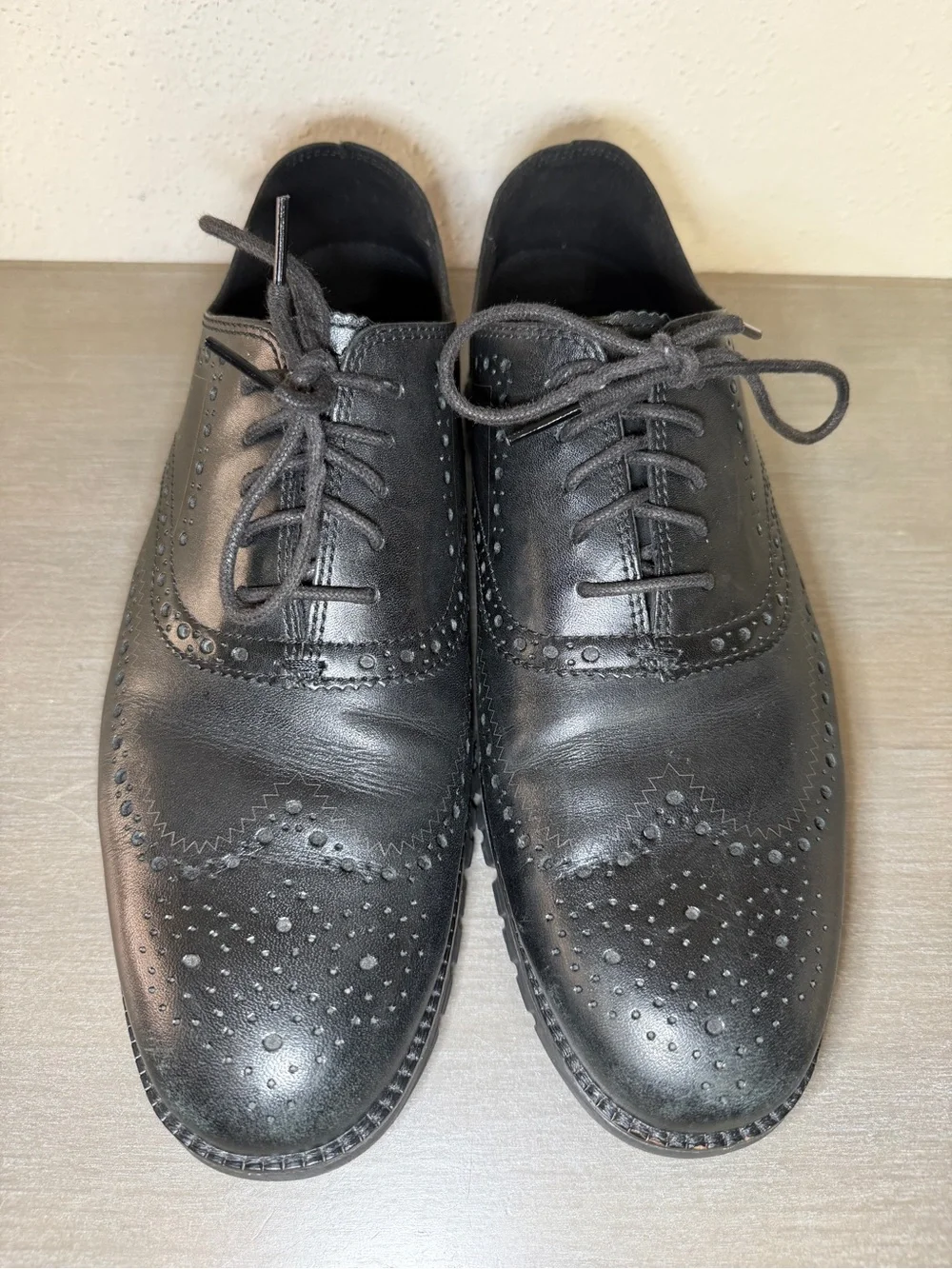 Cole Haan Men's ZERØGRAND Wingtip Oxford SHOES Black Leather Dress Size 12M